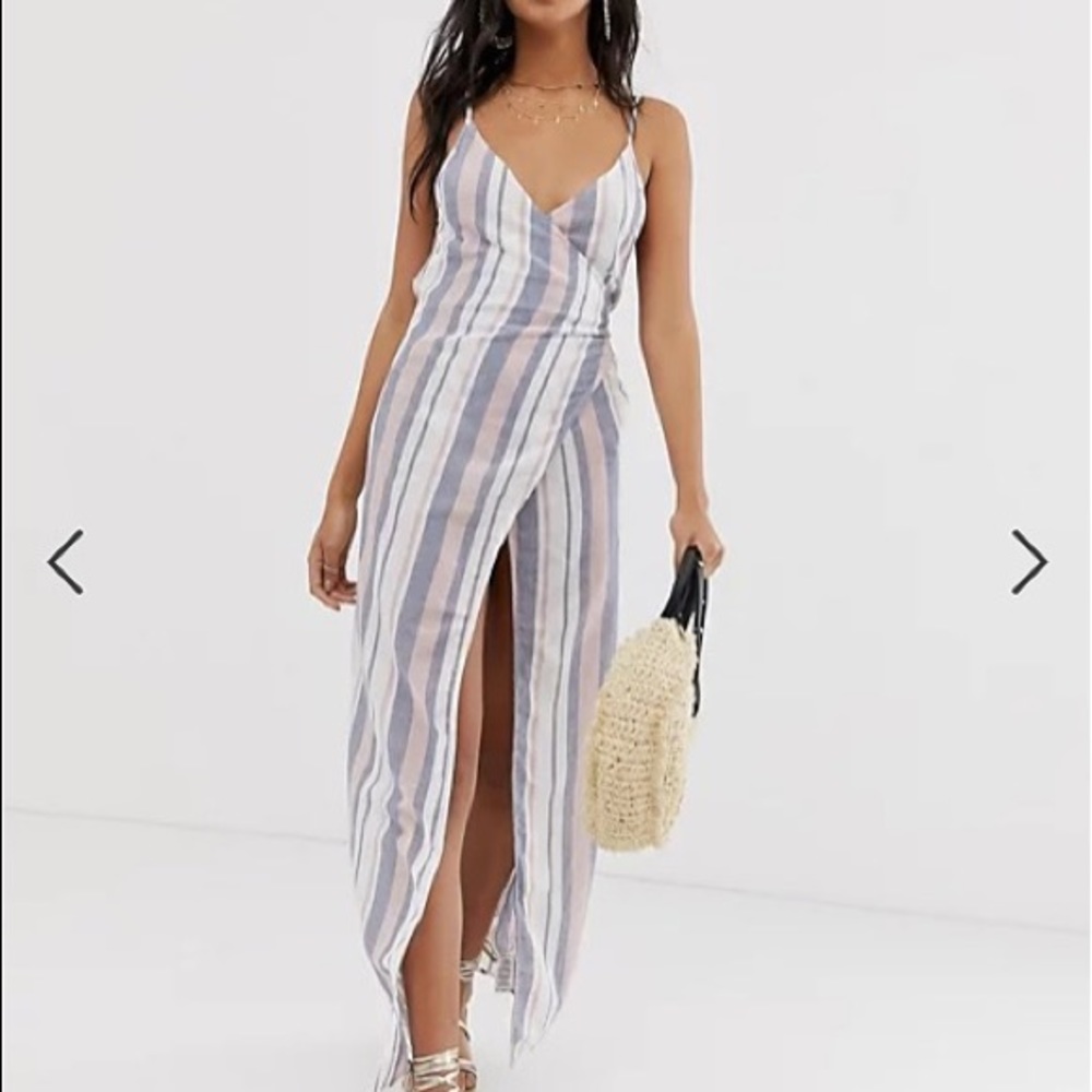 ASOS Woven Stripe V Wrap Maxi Beach Dress